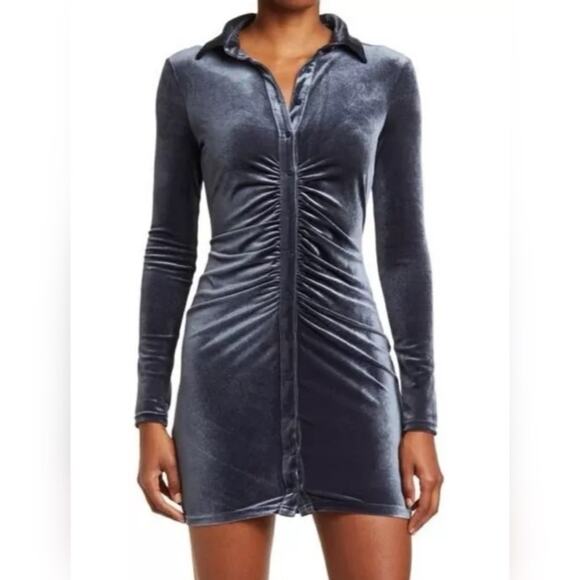 Sophie Rue Blue Slate Collar Button Down Velvet Mini Dress Size MEDIUM NWT - Picture 1 of 11